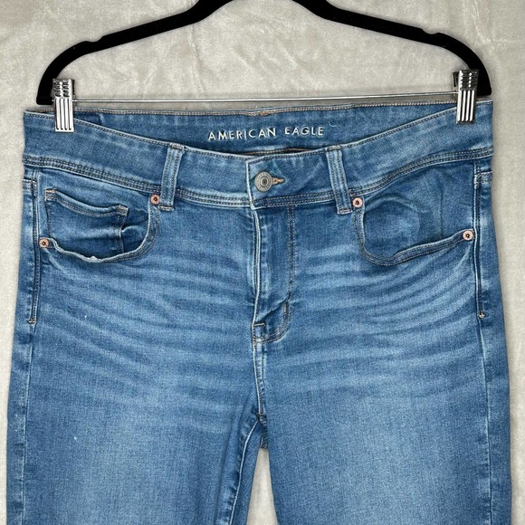 American Eagle Jeans Womens 14 Short Blue Kick Boot Denim Casual Mid Rise - Picture 2 of 14